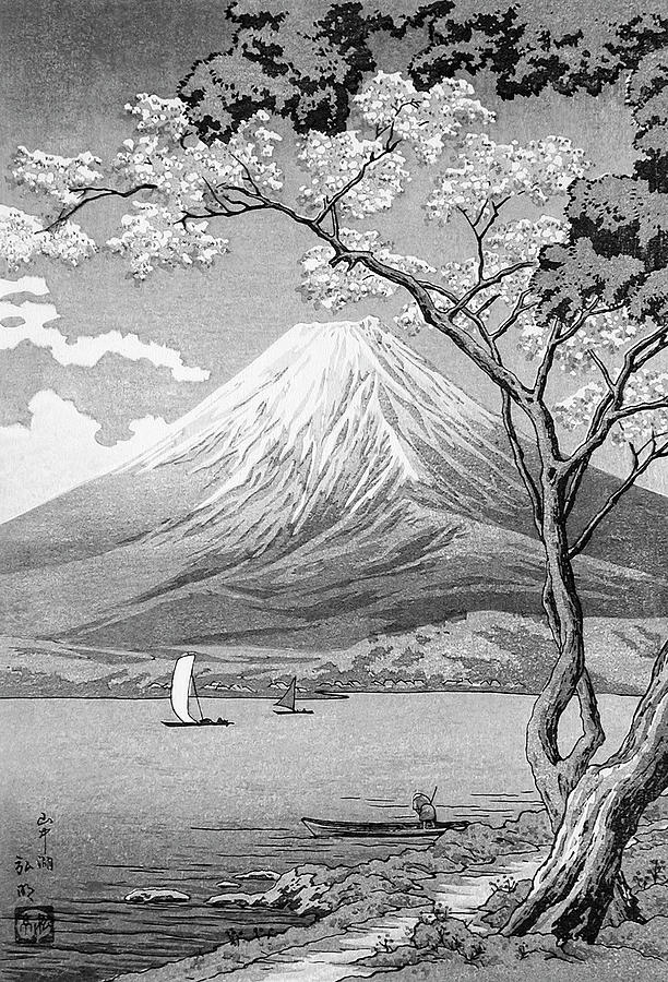 Hiroaki Takahashis Mount Fuji in Black and White Painting by Bob Pardue