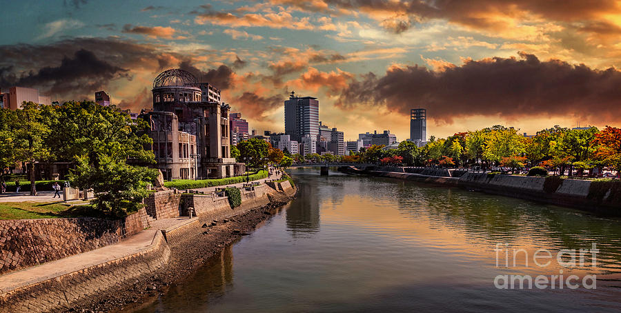 Hiroshima Motoyasu River Sunset Panorama Photograph by Karen Jorstad