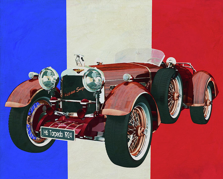 Hispano Suiza H6 Tulipwood 1924 with French flag Painting by Jan Keteleer