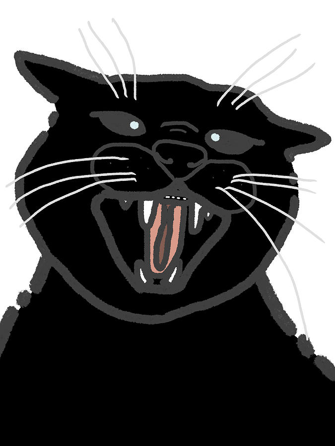 Hissing Black Cat Drawing by Masha Batkova