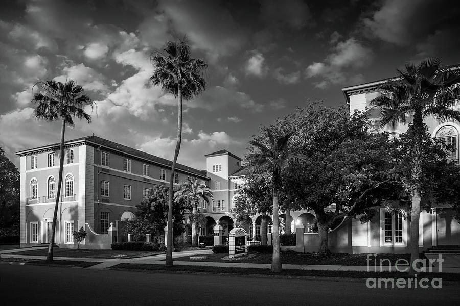Historic 1926 Venice Hotel in Venice, Florida, BW Photograph by Liesl Walsh