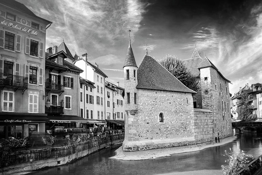Historic Architecture of old Annecy France Black and White Photograph by Carol Japp