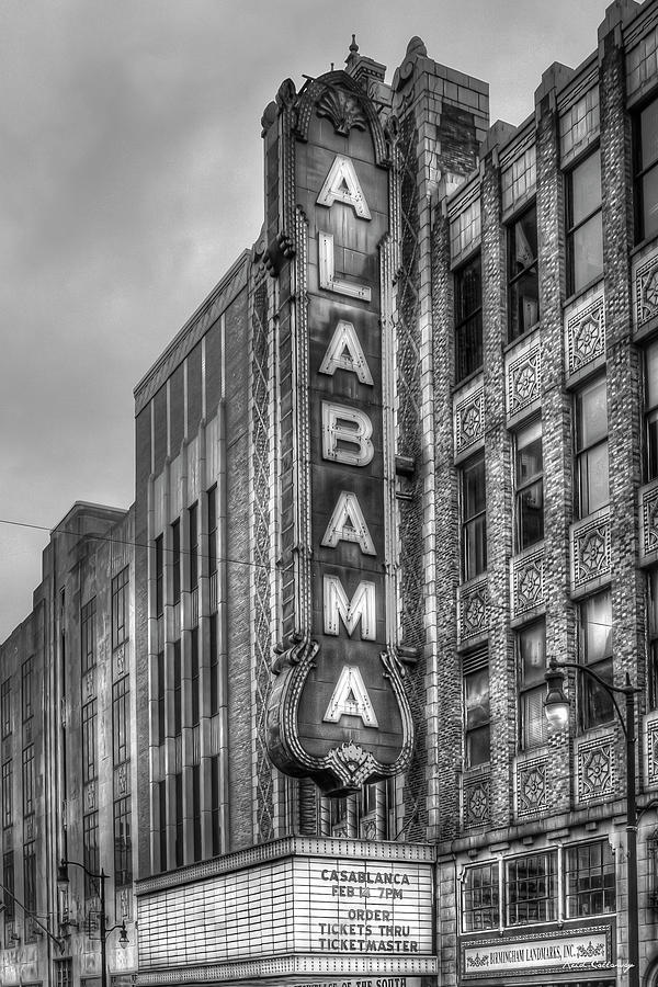 Historic Beauty Alabama Theatre Signage B W Birmingham Alabama Architectural Art Photograph by Reid Callaway