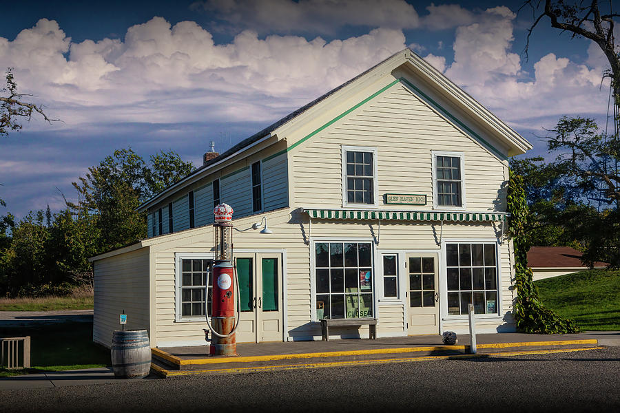 Historic Building with Red Crown Vintage Gasoline Pump in Glen H Photograph by Randall Nyhof