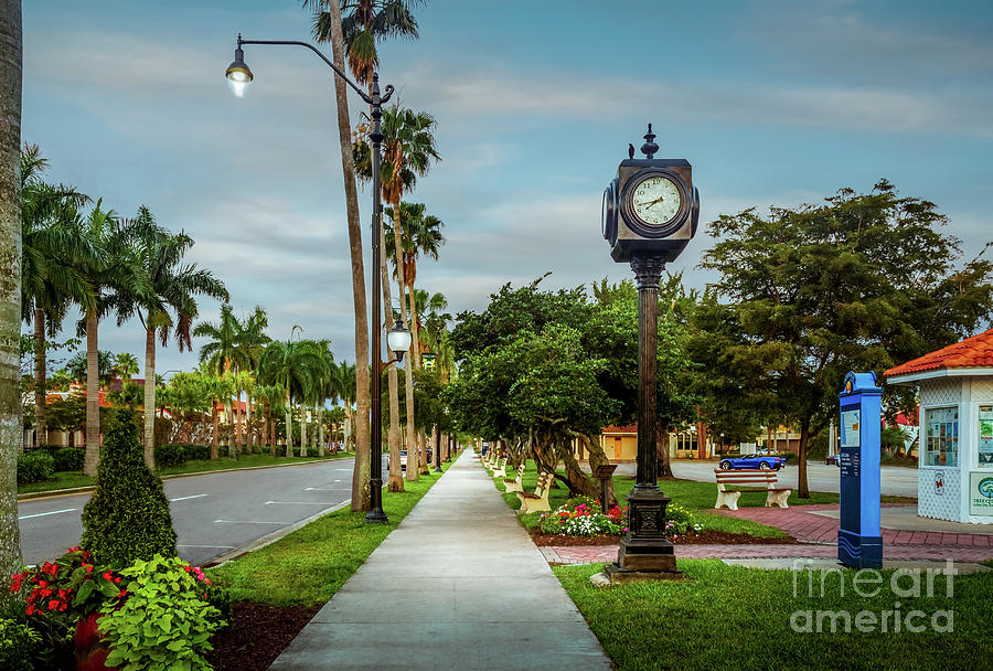 Historic Clock on Venice Avenue, Venice, Florida Photograph by Liesl
