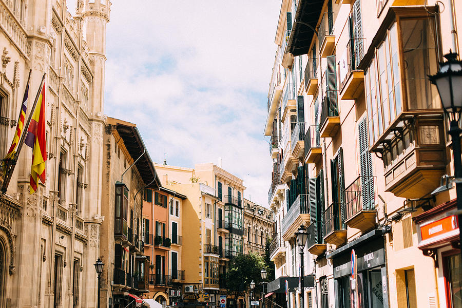 Historic district with typical mediterranean houses and balconies in Palma de Mallorca Photograph by Carolin Voelker