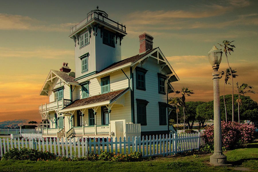 Historic Fermin Point Lighthouse at Sunset in Los Angeles Photograph by Randall Nyhof