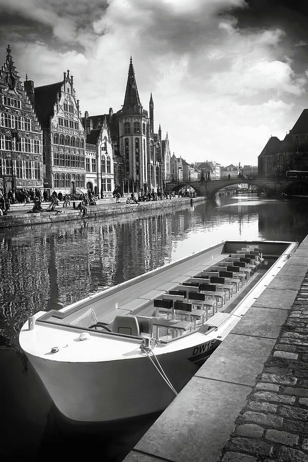 Historic Graslei Ghent Belgium Black and White   Photograph by Carol Japp