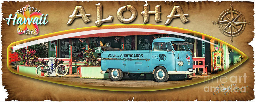 Historic Haleiwa VW Surf Bug Surf Board Photograph by Aloha Art