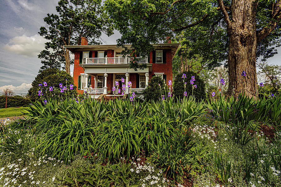 Historic Home with Irises Photograph by Bob Bell