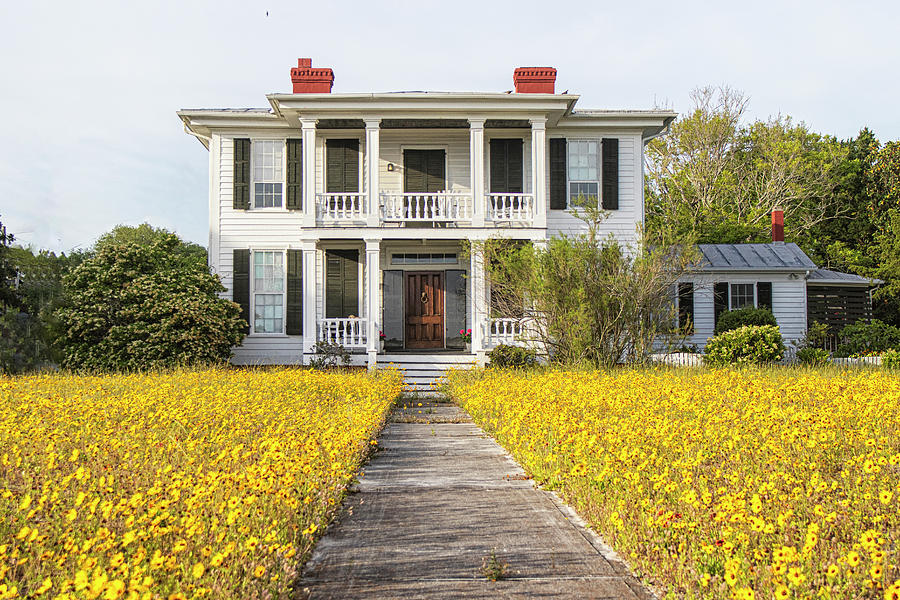 HIstoric Home With Yard of Wildflowers - Beaufort North Carolina Photograph by Bob Decker