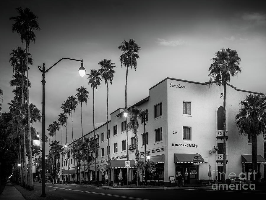 Historic KMI Building on Tampa Avenue in Venice, Florida 2 BW Photograph by Liesl Walsh