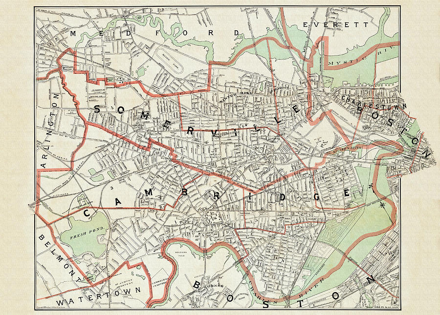 Historic Map Cambridge and Somerville Massachusetts 1892 Photograph by Carol Japp