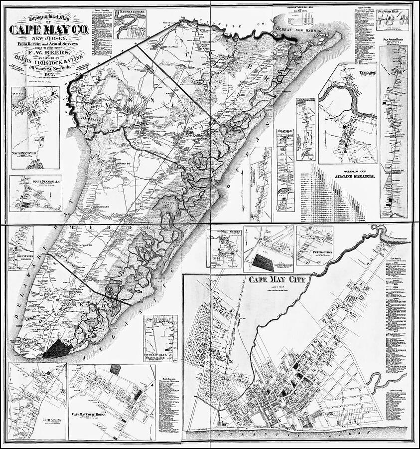 Historic Map Cape May New Jersey 1872 Black and White Photograph by