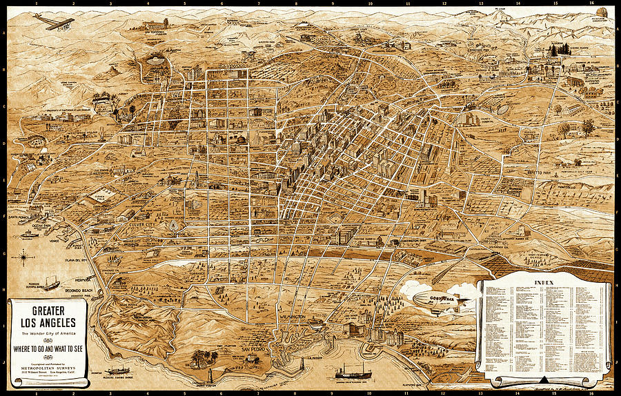 Historic Map Greater Los Angeles California 1932 Sepia  Photograph by Carol Japp