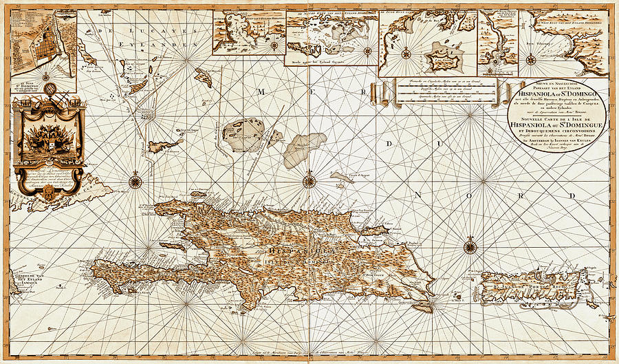 Vintage Photograph - Historic Map Hispaniola West Indies 1720 Sepia  by Carol Japp