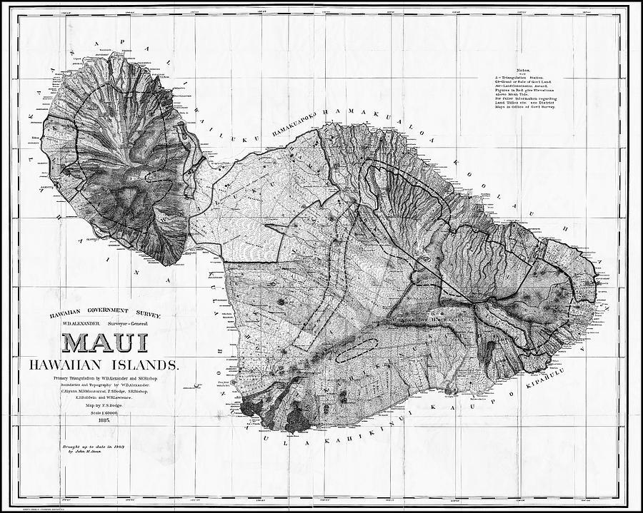 Hawaii Map Photograph - Historic Map Maui Hawaii 1885 Black and White  by Carol Japp