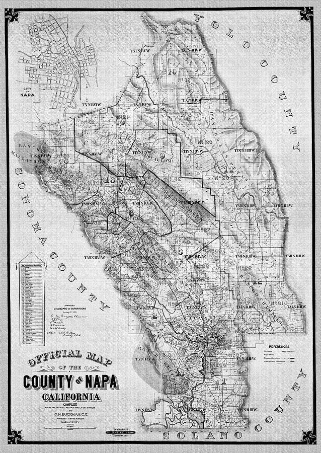Napa Photograph - Historic Map Napa Valley California 1895 Black and White  by Carol Japp