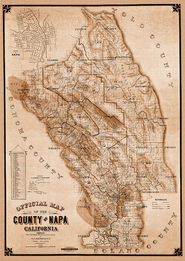Napa Photograph - Historic Map Napa Valley California 1895 Sepia  by Carol Japp
