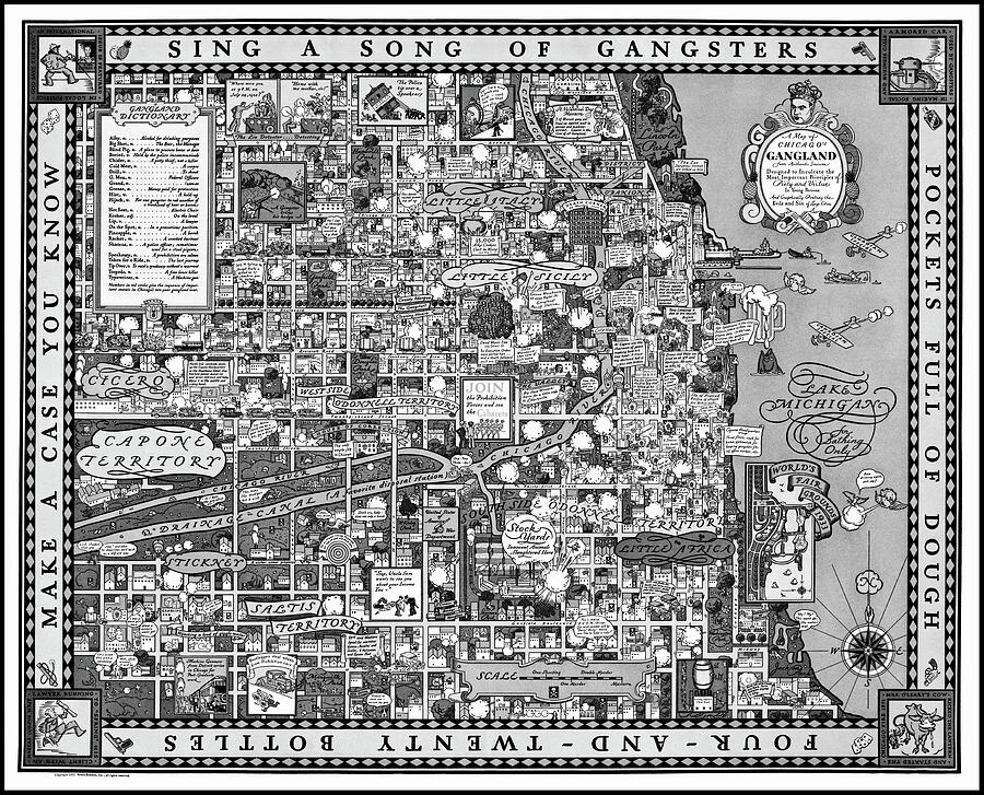 Historic Map of Chicago's Gangland 1931 Black and White Photograph by ...