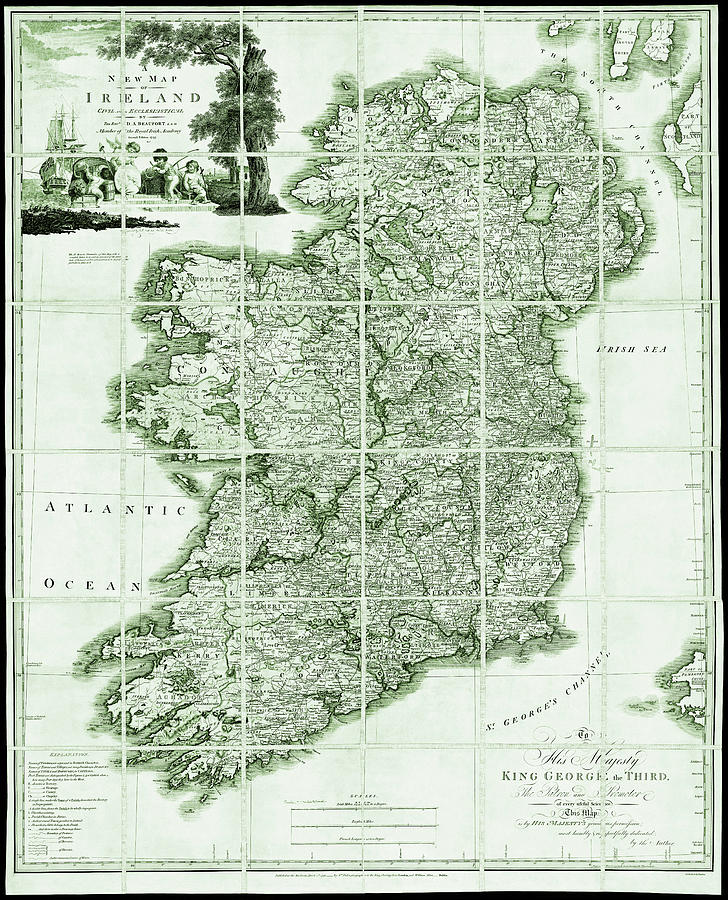 Vintage Photograph - Historic  Map of Ireland 1797 Shades of Green by Carol Japp