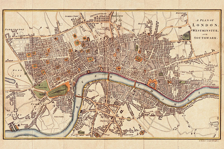 Historic Map of London Westminster and Southwark in 1807 Photograph by Carol Japp