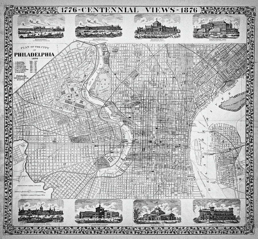 Historic Map of Philadelphia Pennsylvania  1876 Black and White  Photograph by Carol Japp