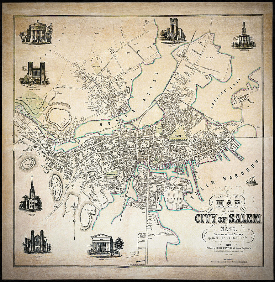 Historic Map of the City of Salem Massachusetts 1851 Photograph by Carol Japp