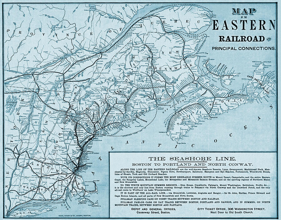 Historic Map of The Eastern Railroad 1880 Sea Blues Photograph by Carol ...