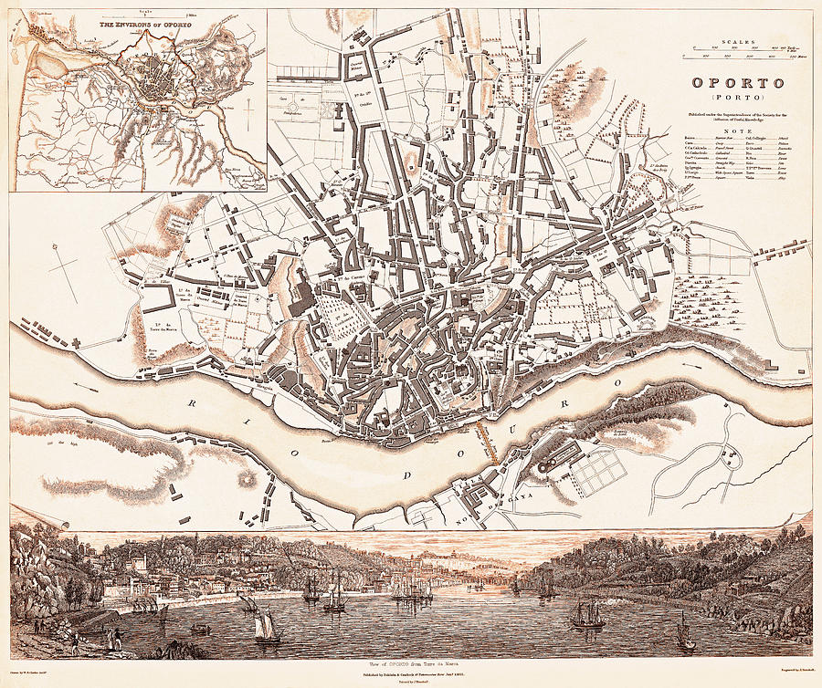 Historic Map Porto Portugal 1833 Sepia  Photograph by Carol Japp