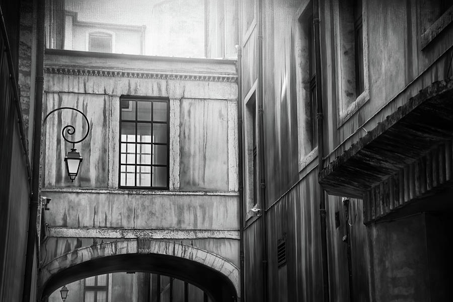 Historic Passageways of Lyon France Black and White  Photograph by Carol Japp