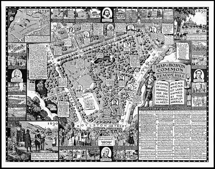 Historic Pictorial Map Boston Common and Beacon Hill 1934 Black  Photograph by Carol Japp