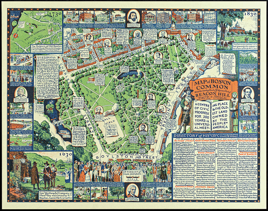 Historic Pictorial Map Boston Common and Beacon Hill 1934 Photograph by Carol Japp