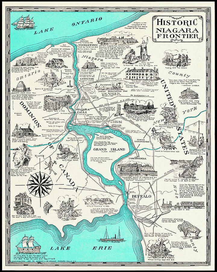 Historic Pictorial Map Niagara Frontier 1931 Drawing by Carol Japp Historic Pictorial Map Niagara Frontier 1931 Drawing by Carol Japp