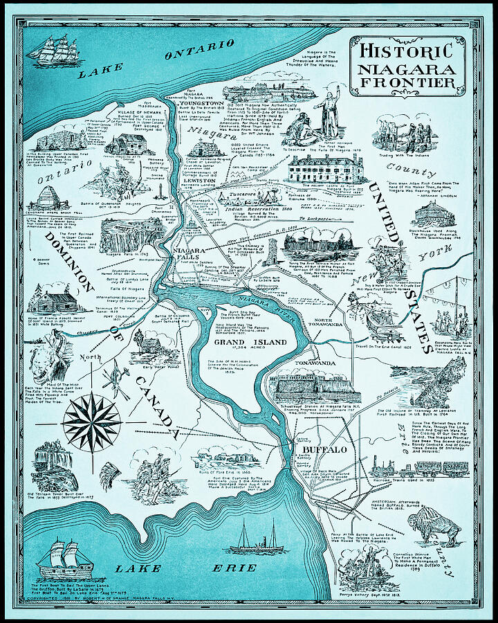 Historic Pictorial Map Niagara Frontier 1931 Cool Blues Drawing by Carol Japp Historic Pictorial Map Niagara Frontier 1931 Cool Blues Drawing by Carol Japp