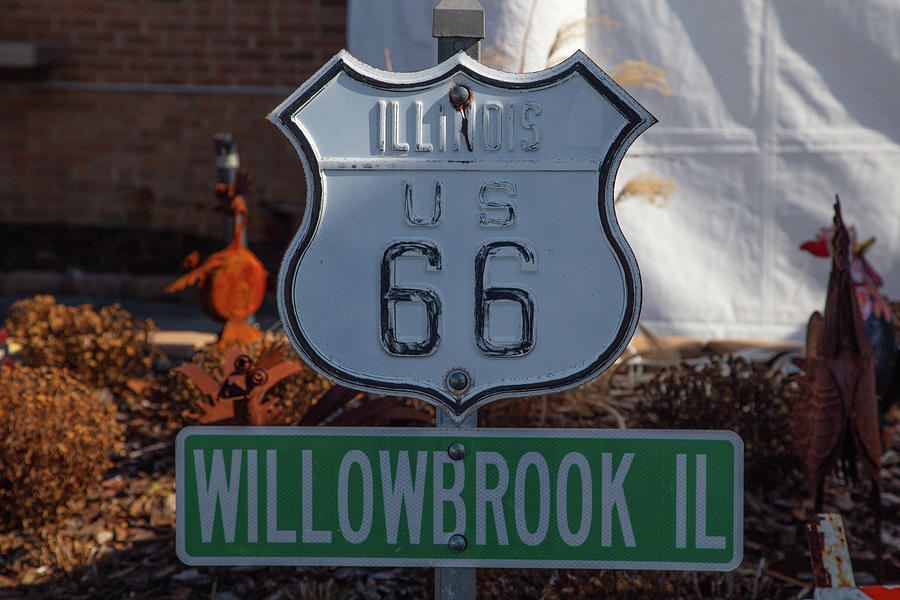 Historic Route 66 road sign in Willowbrook Illinois Photograph by Eldon McGraw