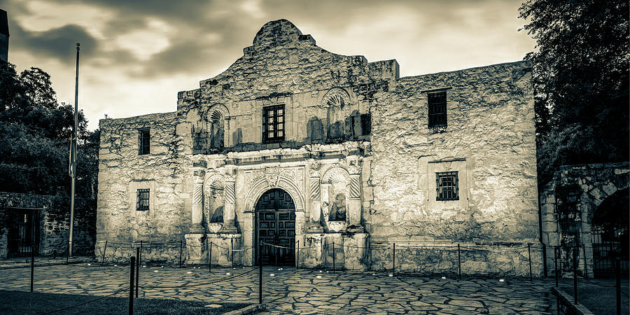 Historic San Antonio Alamo Mission Sepia Panorama Photograph by Gregory Ballos
