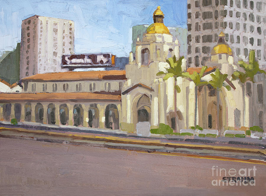 Historic Santa Fe Depot Train Station - Downtown San Diego, California Painting by Paul Strahm