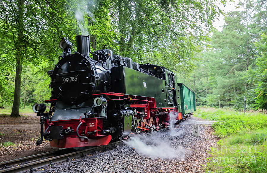 Train Photograph - Historic Steam Locomotive and Coaches by Eva Lechner