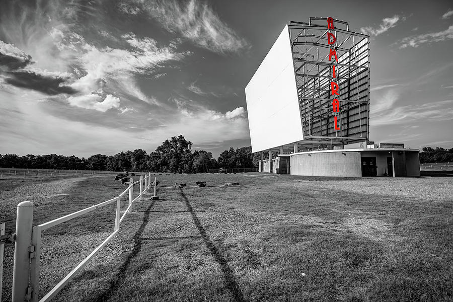 Historic Tulsa Admiral Twin Drive-In - Selective Color Photograph by Gregory Ballos