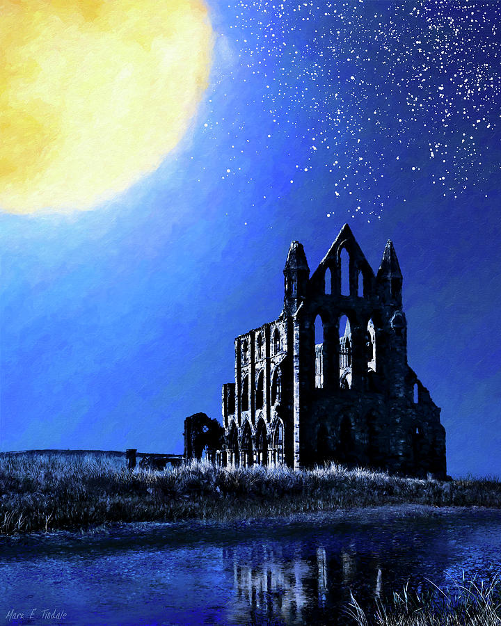 Historic Whitby Abbey By Moonlight Mixed Media by Mark Tisdale