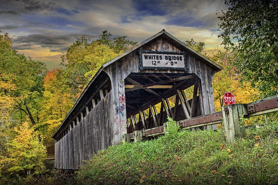 Historic Whites Covered Bridge in Autumn Photograph by Randall Nyhof