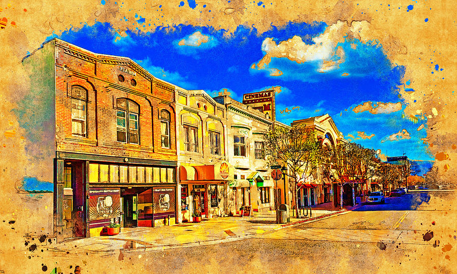 Historical buildings on Main Street in downtown Salinas, California - digital painting Digital Art by Nicko Prints