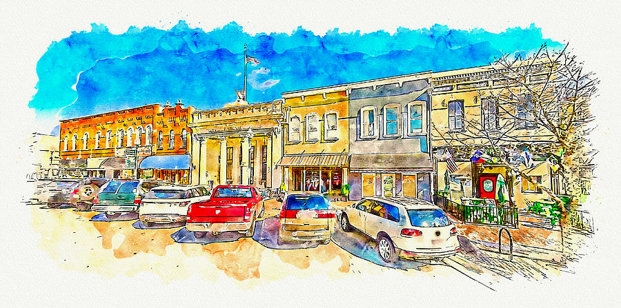 Historical buildings on the North Tennessee Street in downtown Mckinney, Texas Digital Art by Nicko Prints