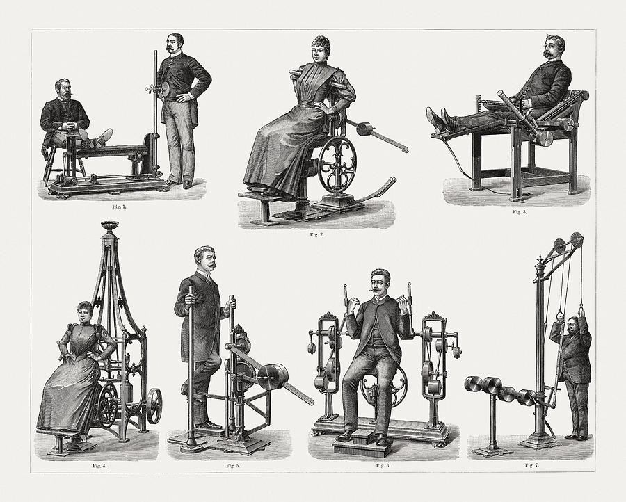 Historical devices for the support of remedial gymnastics, published 1897 Drawing by Zu_09