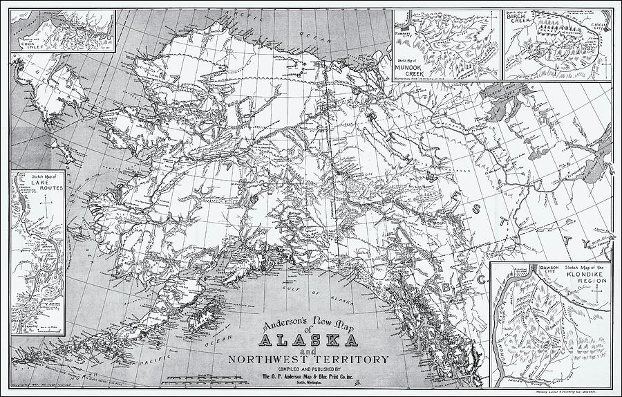 Alaska Map Photograph - Historical Map Alaska and Northwest Territory 1897 Black and White by Carol Japp