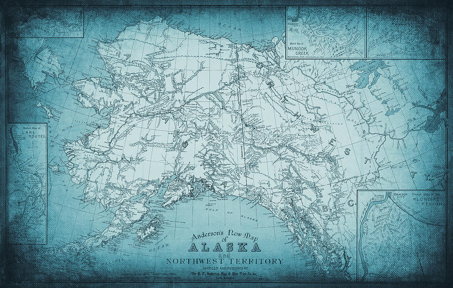 Alaska Map Photograph - Historical Map Alaska and Northwest Territory 1897 Cool Blue  by Carol Japp
