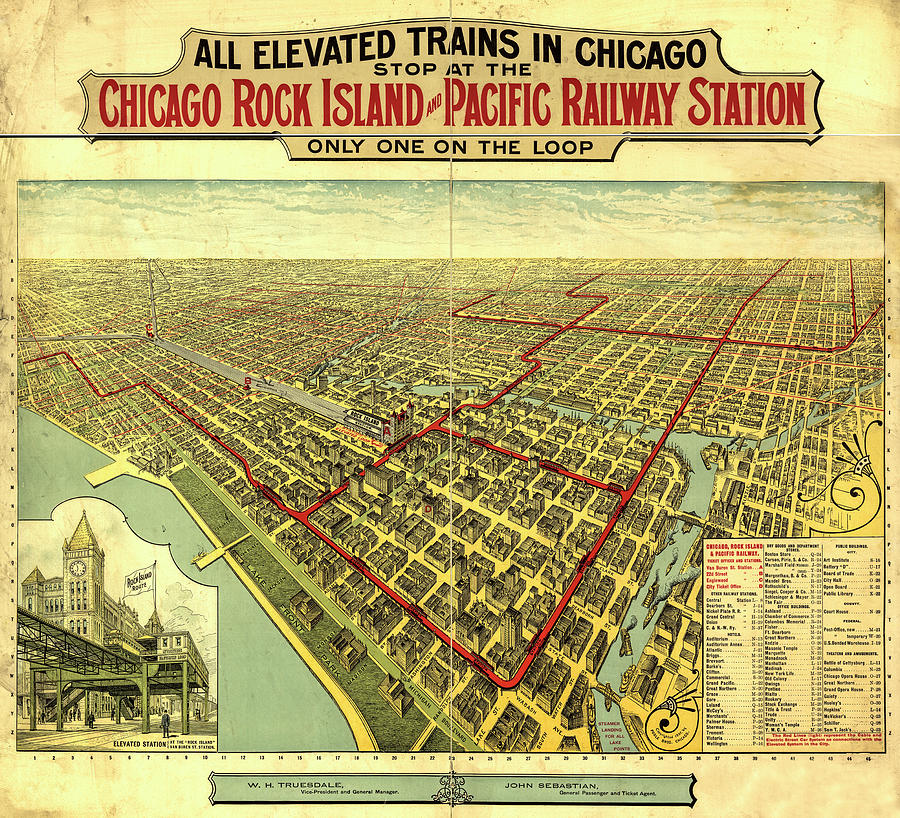 Historical Map Chicago Rock Island and Pacific Railway Station Drawing by Joseph S Giacalone