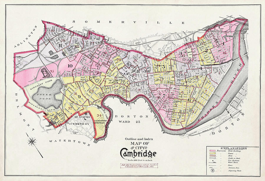 Historical Map City Of Cambridge Massachusetts 1903 Carol Japp 
