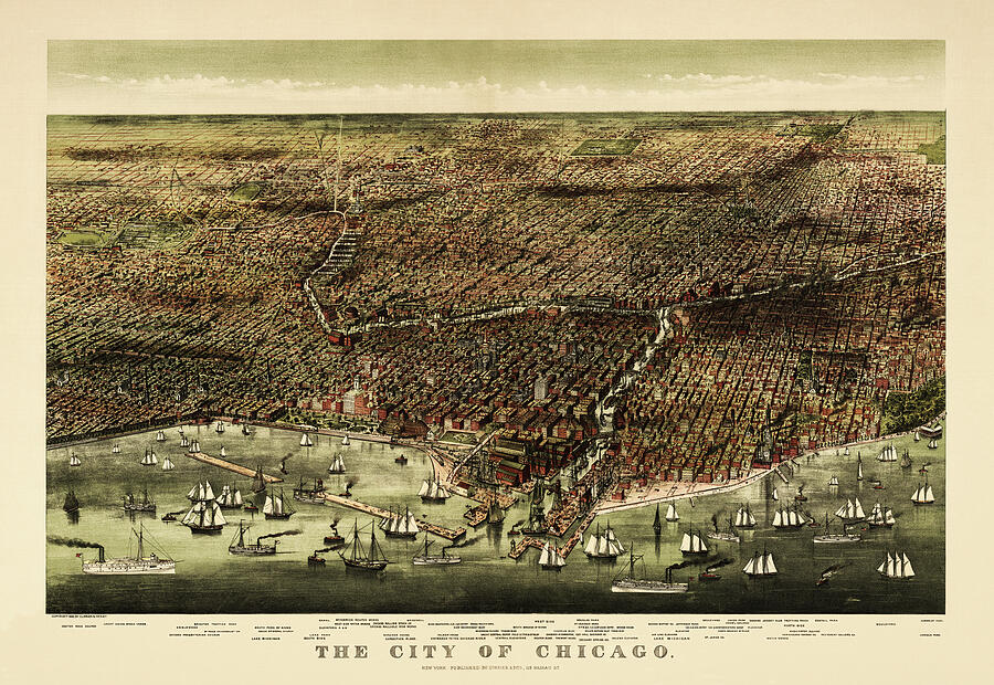 Historical Map City of Chicago Birds Eye View 1892 Photograph by Carol ...